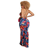 Tropical Print Halter Backless Vacation Maxi Dress OSS-22190