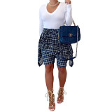 Plaid High Waist Bandage Loose Stretewear Shorts ASL-6567