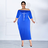 Plus Size Off The Shoulder Half Sleeve Pencil Dress JLY-19340
