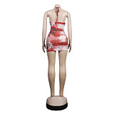 Cross Lace Up Halter Backless Drawstring Party Dress NY-7252