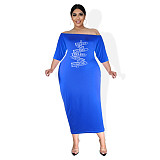Plus Size Off The Shoulder Half Sleeve Pencil Dress JLY-19340