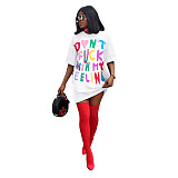 Letter Print O Neck Half Sleeve Loose T Shirt Dress ASL-6571