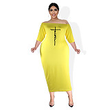 Plus Size Off The Shoulder Half Sleeve Pencil Dress JLY-19340