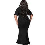 Ruched Short Sleeve Crop Top Bodycon Maxi Skirt Outfits OSS-22216