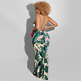 Tropical Print Halter Backless Vacation Maxi Dress OSS-22190