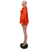 Turn Down Collar Long Sleeve Shirt Shorts 2 Piece Set YF-10086