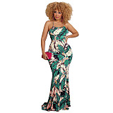 Tropical Print Halter Backless Vacation Maxi Dress OSS-22190