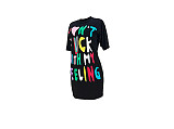 Letter Print O Neck Half Sleeve Loose T Shirt Dress ASL-6571