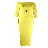 Plus Size Off The Shoulder Half Sleeve Pencil Dress JLY-19340