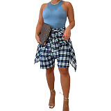 Plaid High Waist Bandage Loose Stretewear Shorts ASL-6567