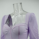Y2K Mesh Long Sleeve Patchwork Corset Crop Top MS-1727