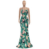Tropical Print Halter Backless Vacation Maxi Dress OSS-22190