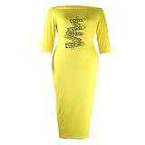 Plus Size Off The Shoulder Half Sleeve Pencil Dress JLY-19340