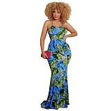 Tropical Print Halter Backless Vacation Maxi Dress OSS-22190