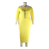 Plus Size Off The Shoulder Half Sleeve Pencil Dress JLY-19340