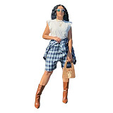 Plaid High Waist Bandage Loose Stretewear Shorts ASL-6567