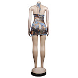 Cross Lace Up Halter Backless Drawstring Party Dress NY-7252