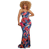 Tropical Print Halter Backless Vacation Maxi Dress OSS-22190
