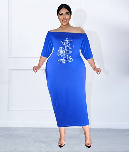 Plus Size Off The Shoulder Half Sleeve Pencil Dress JLY-19340