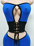 Lace Up Strapless Cut Out High Waist Tunic Jumpsuit MEM-88432