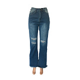 Vintage Bell Bottoms Mid Waist Ripped Holes Jeans LX-5511
