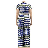 Plus Size Tie Dye Short Sleeve T Shirt Full Pants Suit OSS-22210