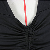Halter Neck Deep V Backless Bodycon Ruched Dress JLY-19339