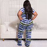 Plus Size Tie Dye Short Sleeve T Shirt Full Pants Suit OSS-22210