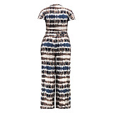 Plus Size Tie Dye Short Sleeve T Shirt Full Pants Suit OSS-22210