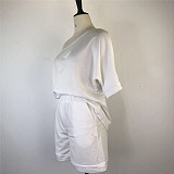 Solid Off Shoulder Loose T Shirt Casual Shorts Sets WDS-220278