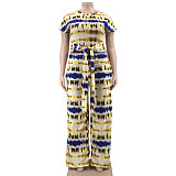 Plus Size Tie Dye Short Sleeve T Shirt Full Pants Suit OSS-22210