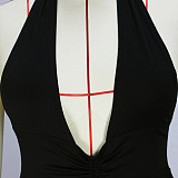 Halter Neck Deep V Backless Bodycon Ruched Dress JLY-19339