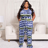 Plus Size Tie Dye Short Sleeve T Shirt Full Pants Suit OSS-22210