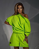 Solid Off Shoulder Loose T Shirt Casual Shorts Sets WDS-220278