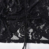Lace Drawstring Ruched Long Sleeve Backless Dresses OYW-8448