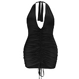 Halter Neck Deep V Backless Bodycon Ruched Dress JLY-19339