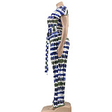 Plus Size Tie Dye Short Sleeve T Shirt Full Pants Suit OSS-22210
