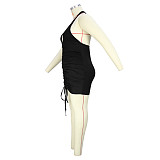 Halter Neck Deep V Backless Bodycon Ruched Dress JLY-19339