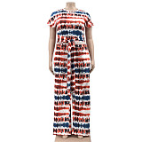 Plus Size Tie Dye Short Sleeve T Shirt Full Pants Suit OSS-22210