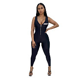 V neck Zipper Sleeveless Bodycon Gym Sports Jumpsuit DY-66171