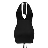 Halter Neck Deep V Backless Bodycon Ruched Dress JLY-19339