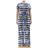 Plus Size Tie Dye Short Sleeve T Shirt Full Pants Suit OSS-22210