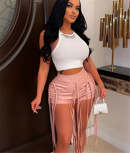PU Leather Rope Weaving High Waist Y2K Shorts WDS-220438