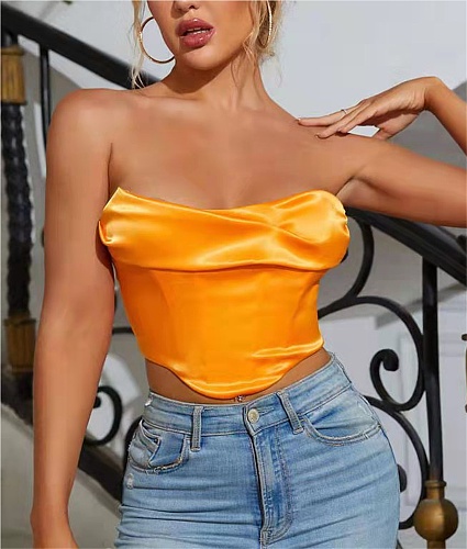 Chic Strapless Streetwear Bustier Y2K Crop Top MS-1720