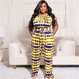 Plus Size Tie Dye Short Sleeve T Shirt Full Pants Suit OSS-22210