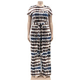 Plus Size Tie Dye Short Sleeve T Shirt Full Pants Suit OSS-22210