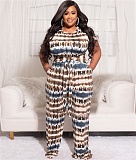 Plus Size Tie Dye Short Sleeve T Shirt Full Pants Suit OSS-22210