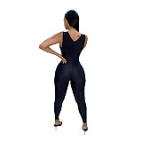 V neck Zipper Sleeveless Bodycon Gym Sports Jumpsuit DY-66171