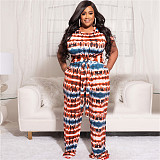 Plus Size Tie Dye Short Sleeve T Shirt Full Pants Suit OSS-22210