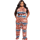 Plus Size Tie Dye Short Sleeve T Shirt Full Pants Suit OSS-22210